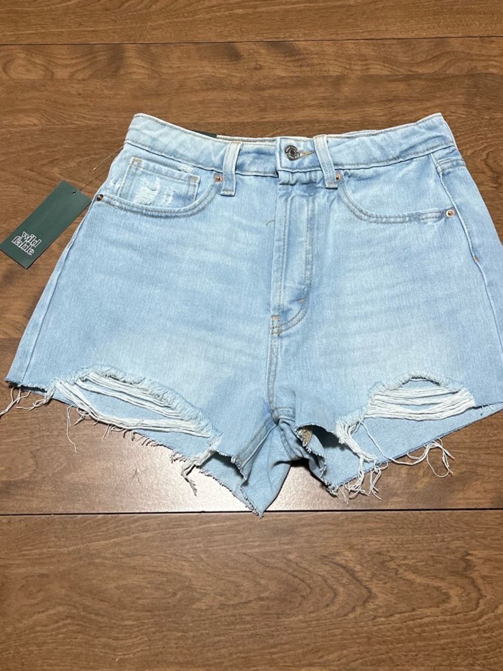 wild fable Light Blue Distressed High-Rise Denim Shorts